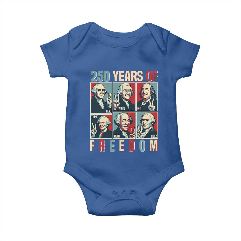 Founding Fathers 250 Years of Freedom Baby Onesie Patriotic Pop Art Style Semiquincentennial 2026 TS02 Royal Blue Print Your Wear