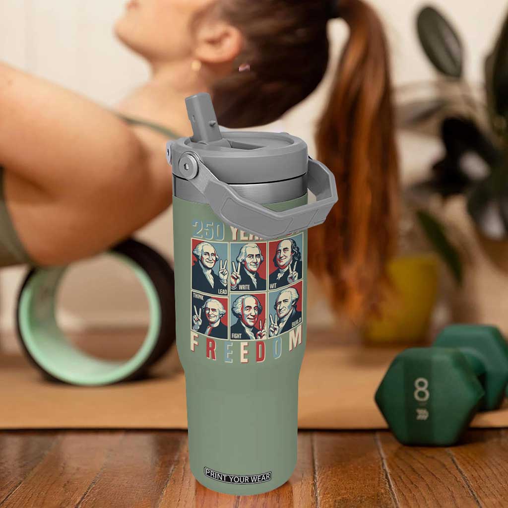 Founding Fathers 250 Years of Freedom Flip Straw Tumbler Patriotic Pop Art Style Semiquincentennial 2026 TS02 One Size: 30 oz Moss Green Print Your Wear