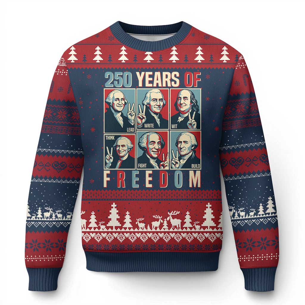 Founding Fathers 250 Years of Freedom Ugly Christmas Sweater Patriotic Pop Art Style Semiquincentennial 2026 TS02 Navy Red Print Your Wear