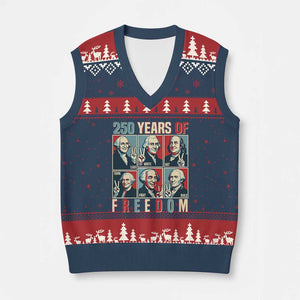 Founding Fathers 250 Years of Freedom V-Neck Knit Sweater Vest Patriotic Pop Art Style Semiquincentennial 2026 TS02 Navy Red Print Your Wear