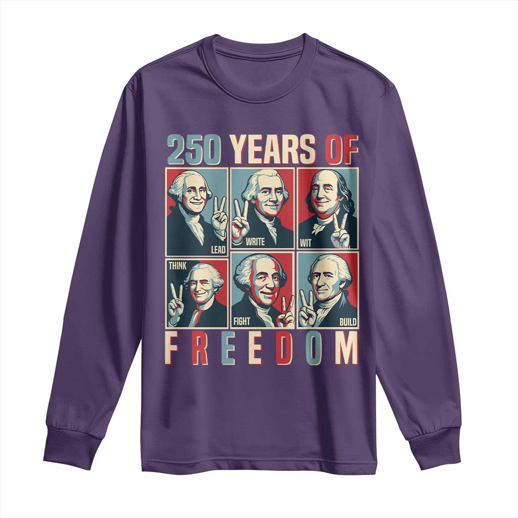 Founding Fathers 250 Years of Freedom Long Sleeve Shirt Patriotic Pop Art Style Semiquincentennial 2026 TS02 Purple Print Your Wear