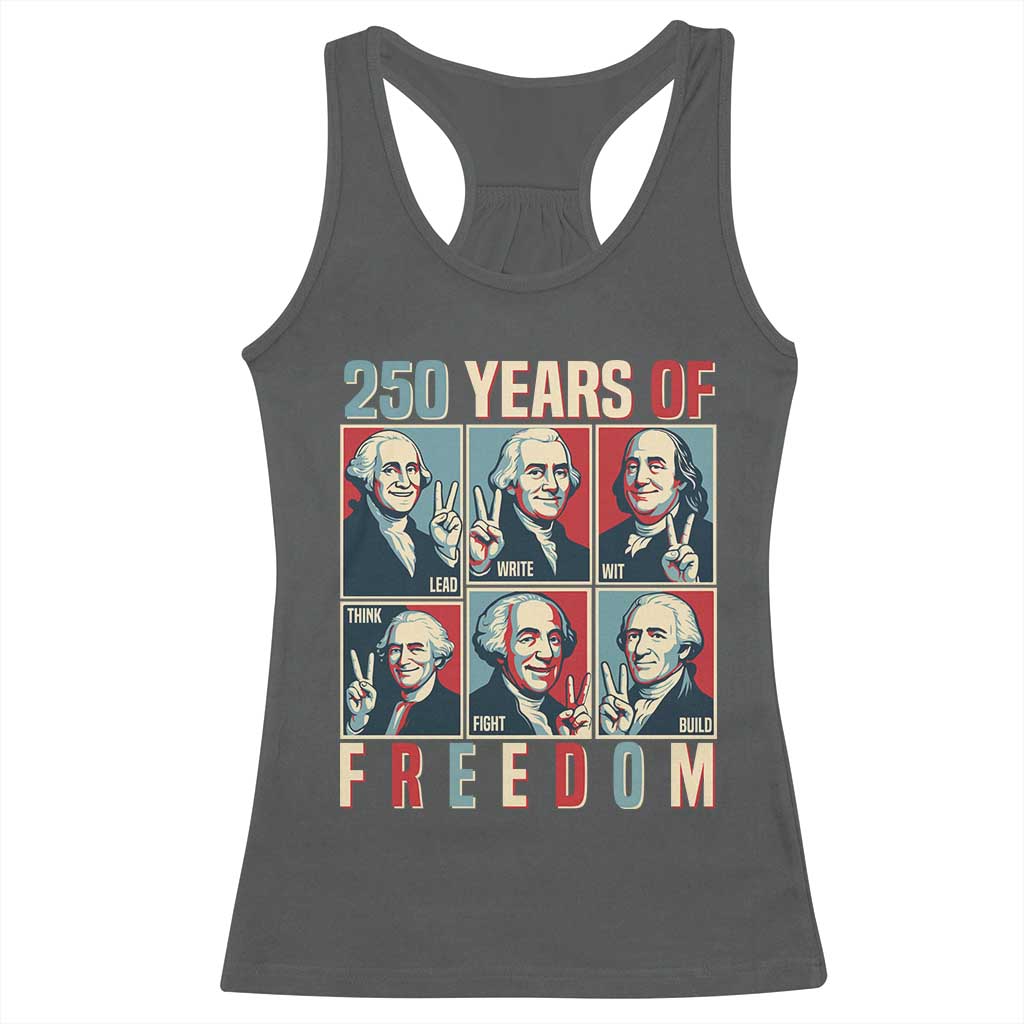 Founding Fathers 250 Years of Freedom Racerback Tank Top Patriotic Pop Art Style Semiquincentennial 2026 TS02 Dark Heather Print Your Wear