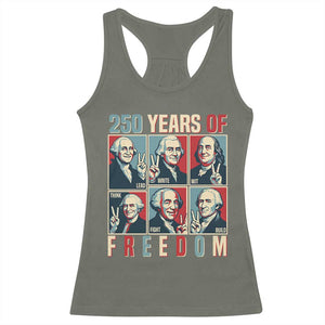Founding Fathers 250 Years of Freedom Racerback Tank Top Patriotic Pop Art Style Semiquincentennial 2026 TS02 Military Green Print Your Wear