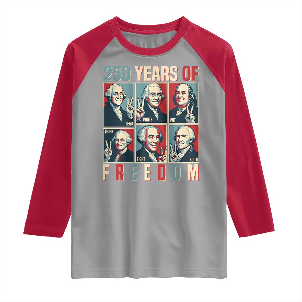 Founding Fathers 250 Years of Freedom Raglan Shirt Patriotic Pop Art Style Semiquincentennial 2026 TS02 Sport Gray Red Print Your Wear