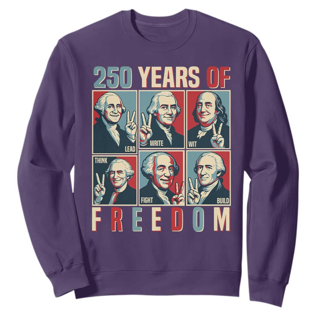 Founding Fathers 250 Years of Freedom Sweatshirt Patriotic Pop Art Style Semiquincentennial 2026 TS02 Purple Print Your Wear