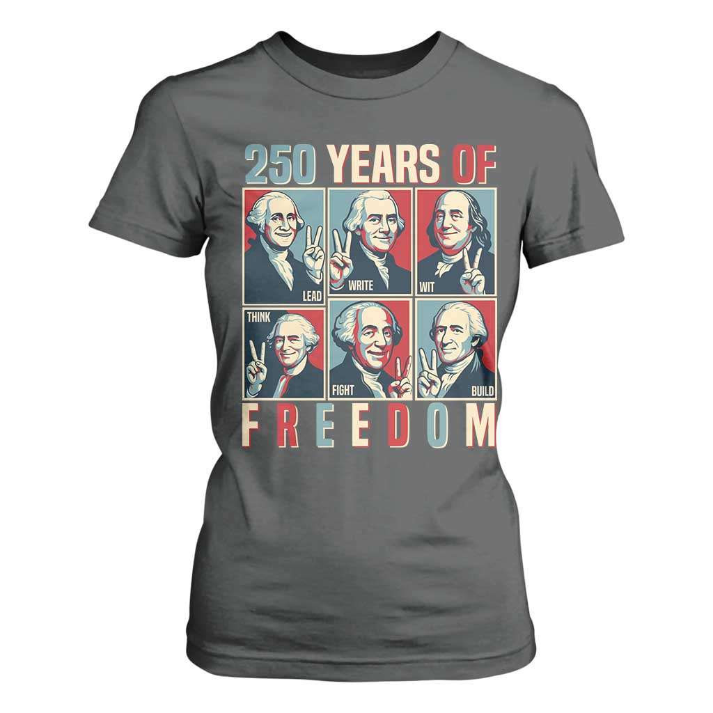 Founding Fathers 250 Years of Freedom T Shirt For Women Patriotic Pop Art Style Semiquincentennial 2026 TS02 Dark Heather Print Your Wear