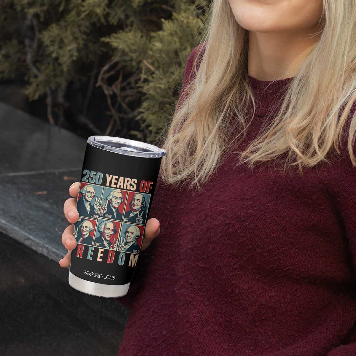 Founding Fathers 250 Years of Freedom Tumbler Cup Patriotic Pop Art Style Semiquincentennial 2026 TS02 Print Your Wear