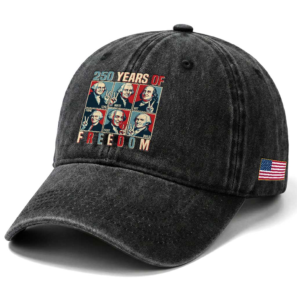 Founding Fathers 250 Years of Freedom Washed Cotton Baseball Cap Patriotic Pop Art Style Semiquincentennial 2026 TS02 Print Your Wear