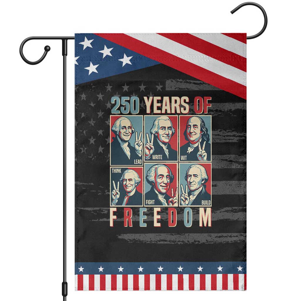 Founding Fathers 250 Years of Freedom Garden Flag Patriotic Pop Art Style Semiquincentennial 2026 TS02 Distressed Black Blue Print Your Wear