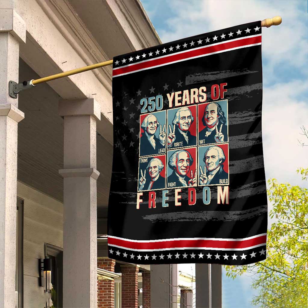 Founding Fathers 250 Years of Freedom Garden Flag Patriotic Pop Art Style Semiquincentennial 2026 TS02 Distressed Black Red Print Your Wear