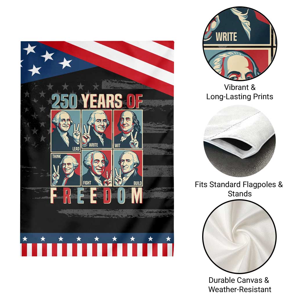 Founding Fathers 250 Years of Freedom Garden Flag Patriotic Pop Art Style Semiquincentennial 2026 TS02 Print Your Wear