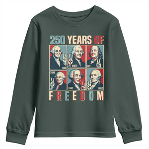 Founding Fathers 250 Years of Freedom Youth Sweatshirt Patriotic Pop Art Style Semiquincentennial 2026 TS02 Dark Forest Green Print Your Wear