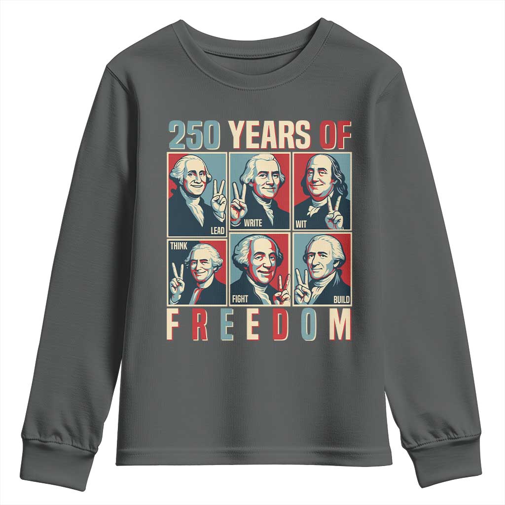 Founding Fathers 250 Years of Freedom Youth Sweatshirt Patriotic Pop Art Style Semiquincentennial 2026 TS02 Dark Heather Print Your Wear