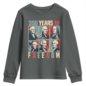 Founding Fathers 250 Years of Freedom Youth Sweatshirt Patriotic Pop Art Style Semiquincentennial 2026 TS02 Dark Heather Print Your Wear
