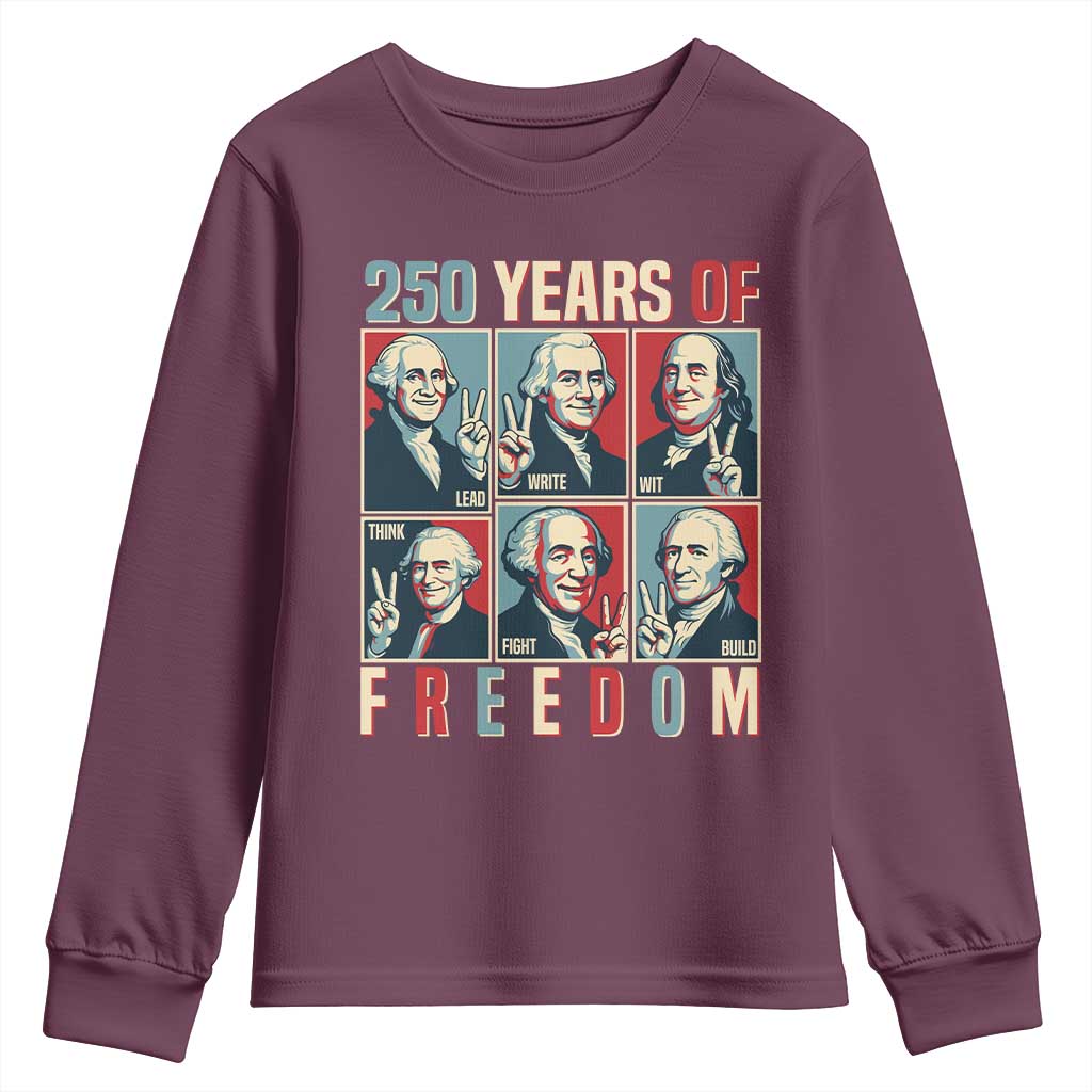 Founding Fathers 250 Years of Freedom Youth Sweatshirt Patriotic Pop Art Style Semiquincentennial 2026 TS02 Maroon Print Your Wear