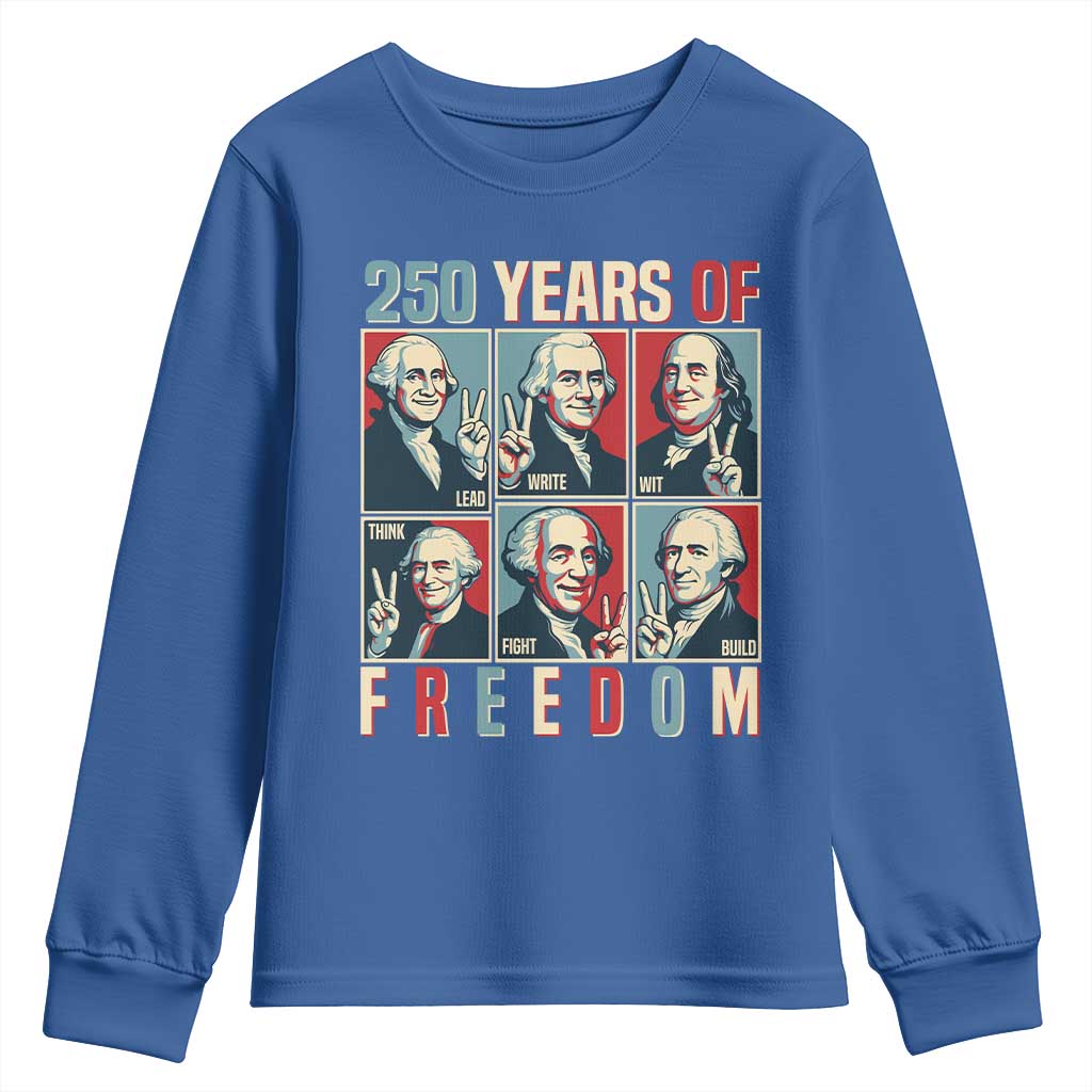 Founding Fathers 250 Years of Freedom Youth Sweatshirt Patriotic Pop Art Style Semiquincentennial 2026 TS02 Royal Blue Print Your Wear