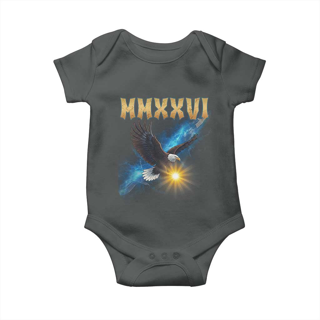MMXXVI 2026 Eagle Baby Onesie Epic Patriotic Capitol Flag USA 250th Anniversary TS02 Dark Heather Print Your Wear