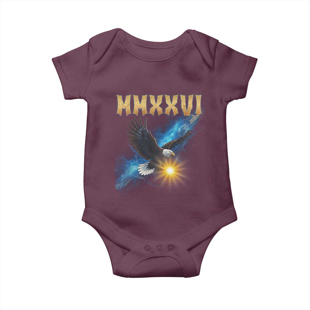 MMXXVI 2026 Eagle Baby Onesie Epic Patriotic Capitol Flag USA 250th Anniversary TS02 Maroon Print Your Wear