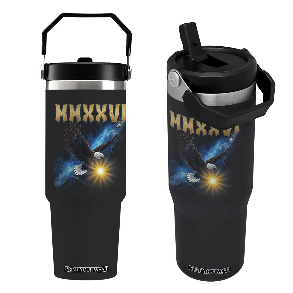 MMXXVI 2026 Eagle Flip Straw Tumbler Epic Patriotic Capitol Flag USA 250th Anniversary TS02 One Size: 30 oz Black Print Your Wear