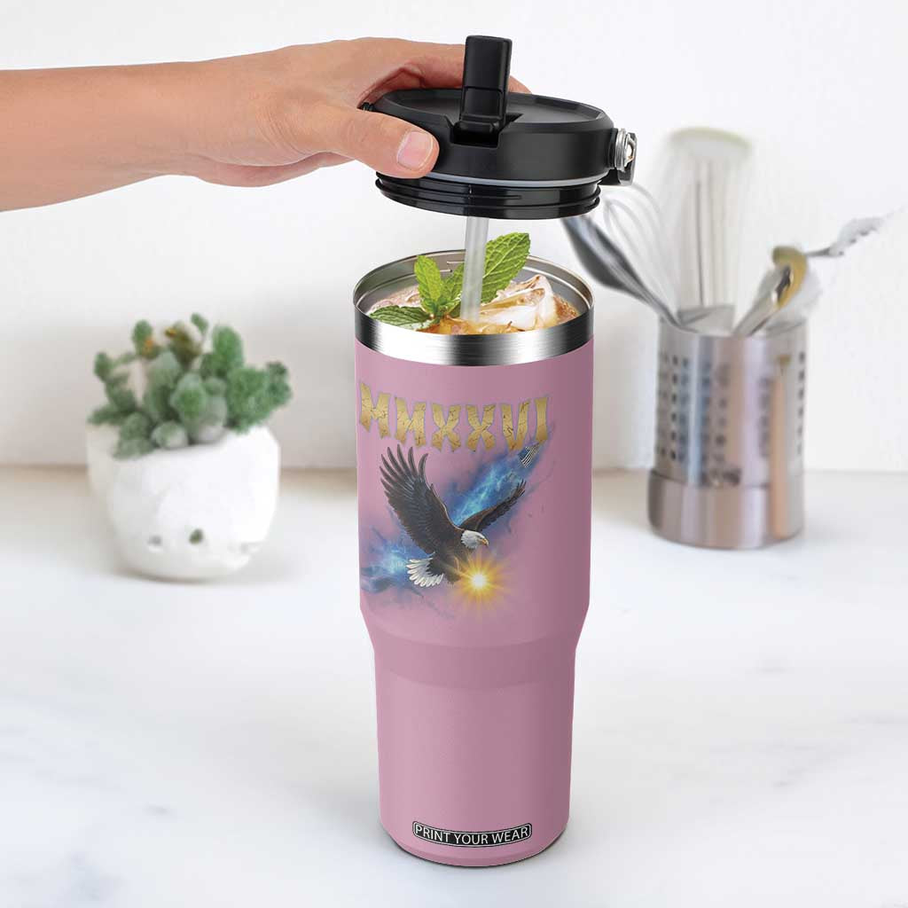 MMXXVI 2026 Eagle Flip Straw Tumbler Epic Patriotic Capitol Flag USA 250th Anniversary TS02 One Size: 30 oz Light Pink Print Your Wear