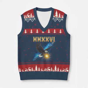 MMXXVI 2026 Eagle V-Neck Knit Sweater Vest Epic Patriotic Capitol Flag USA 250th Anniversary TS02 Navy Red Print Your Wear