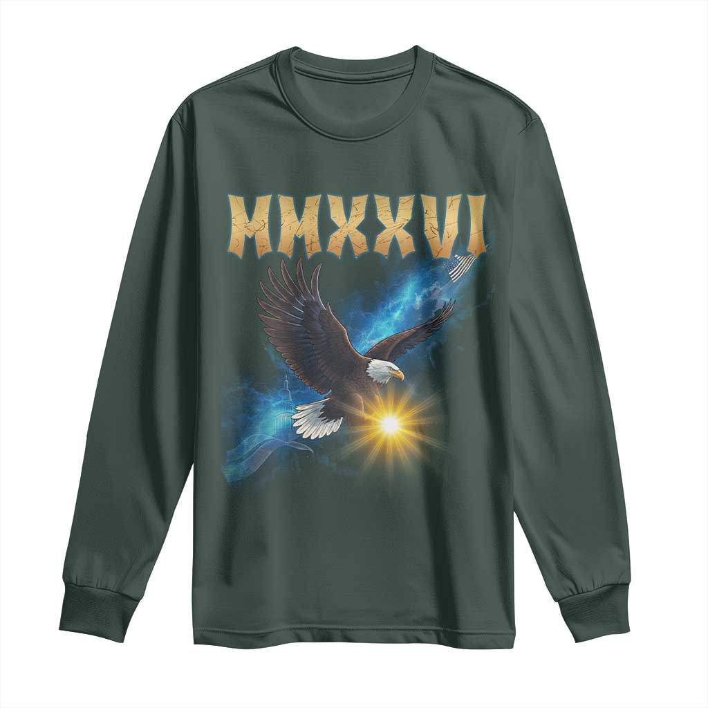 MMXXVI 2026 Eagle Long Sleeve Shirt Epic Patriotic Capitol Flag USA 250th Anniversary TS02 Dark Forest Green Print Your Wear