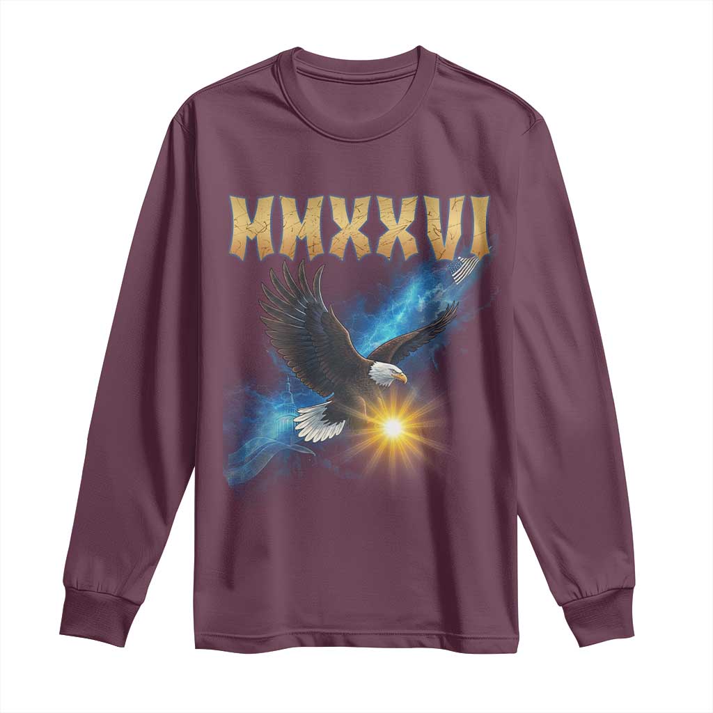 MMXXVI 2026 Eagle Long Sleeve Shirt Epic Patriotic Capitol Flag USA 250th Anniversary TS02 Maroon Print Your Wear