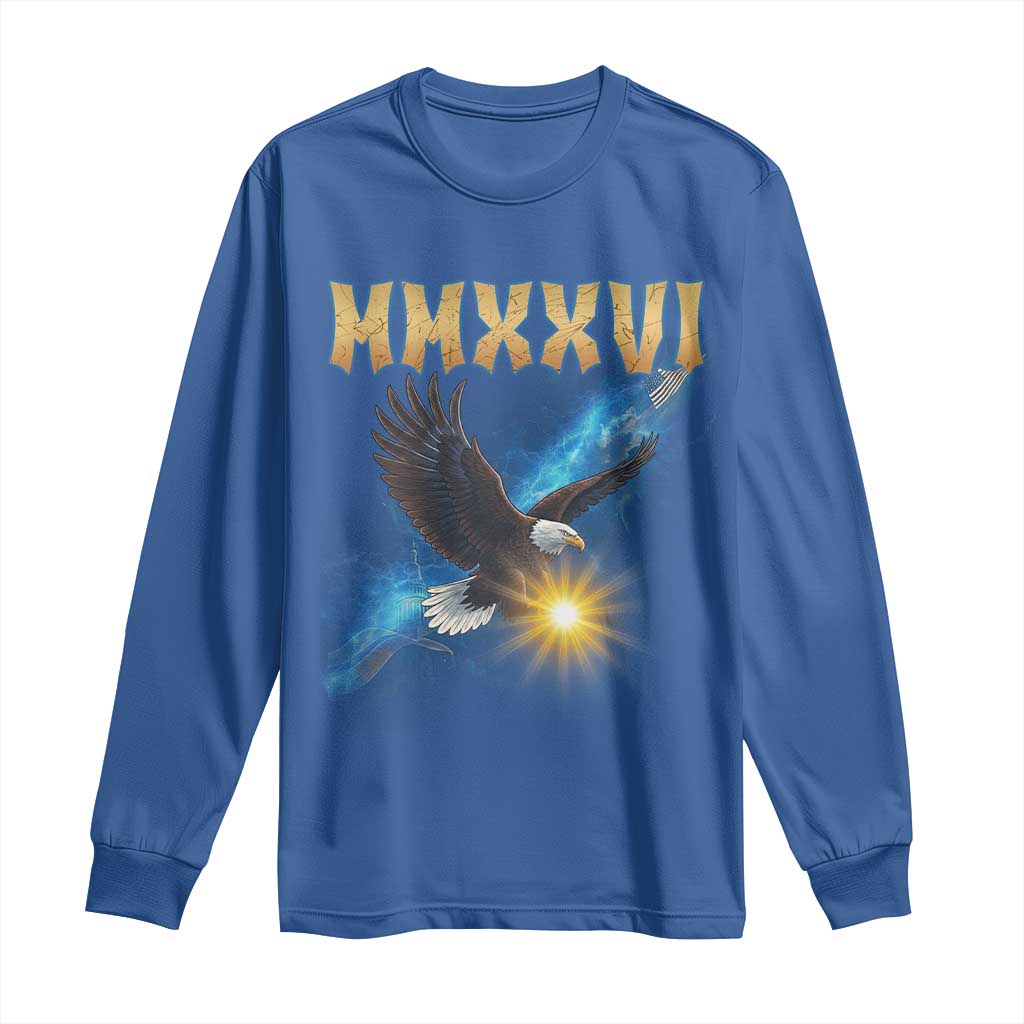 MMXXVI 2026 Eagle Long Sleeve Shirt Epic Patriotic Capitol Flag USA 250th Anniversary TS02 Royal Blue Print Your Wear