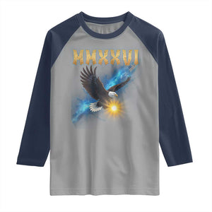 MMXXVI 2026 Eagle Raglan Shirt Epic Patriotic Capitol Flag USA 250th Anniversary TS02 Sport Gray Navy Print Your Wear