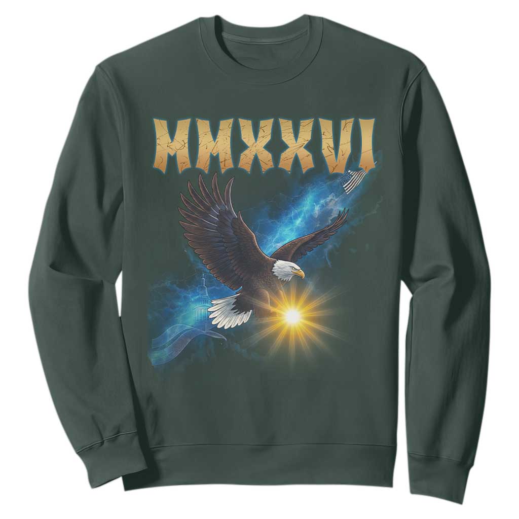 MMXXVI 2026 Eagle Sweatshirt Epic Patriotic Capitol Flag USA 250th Anniversary TS02 Dark Forest Green Print Your Wear