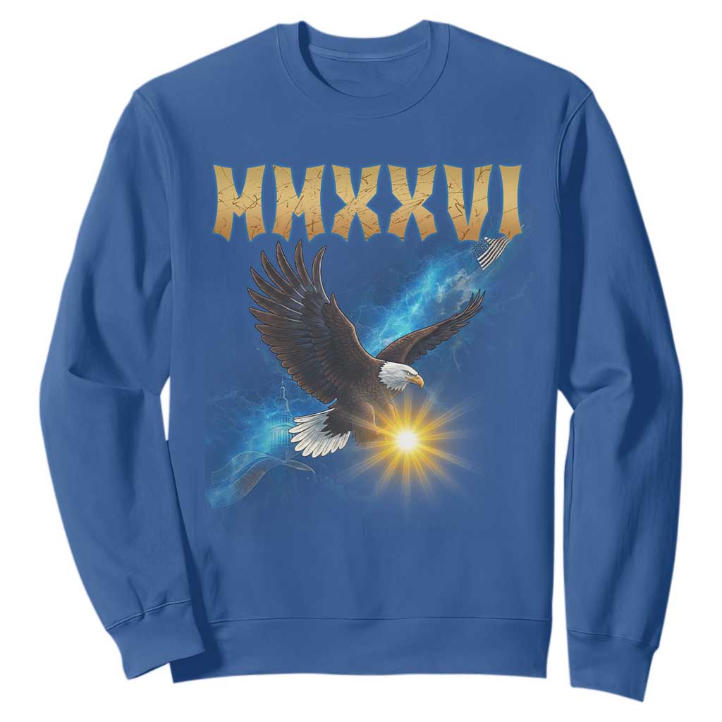 MMXXVI 2026 Eagle Sweatshirt Epic Patriotic Capitol Flag USA 250th Anniversary TS02 Royal Blue Print Your Wear