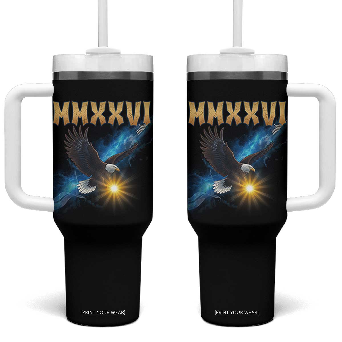 MMXXVI 2026 Eagle Tumbler With Handle Epic Patriotic Capitol Flag USA 250th Anniversary TS02 One Size: 40 oz Black Print Your Wear