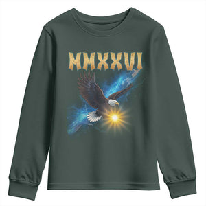 MMXXVI 2026 Eagle Youth Sweatshirt Epic Patriotic Capitol Flag USA 250th Anniversary TS02 Dark Forest Green Print Your Wear