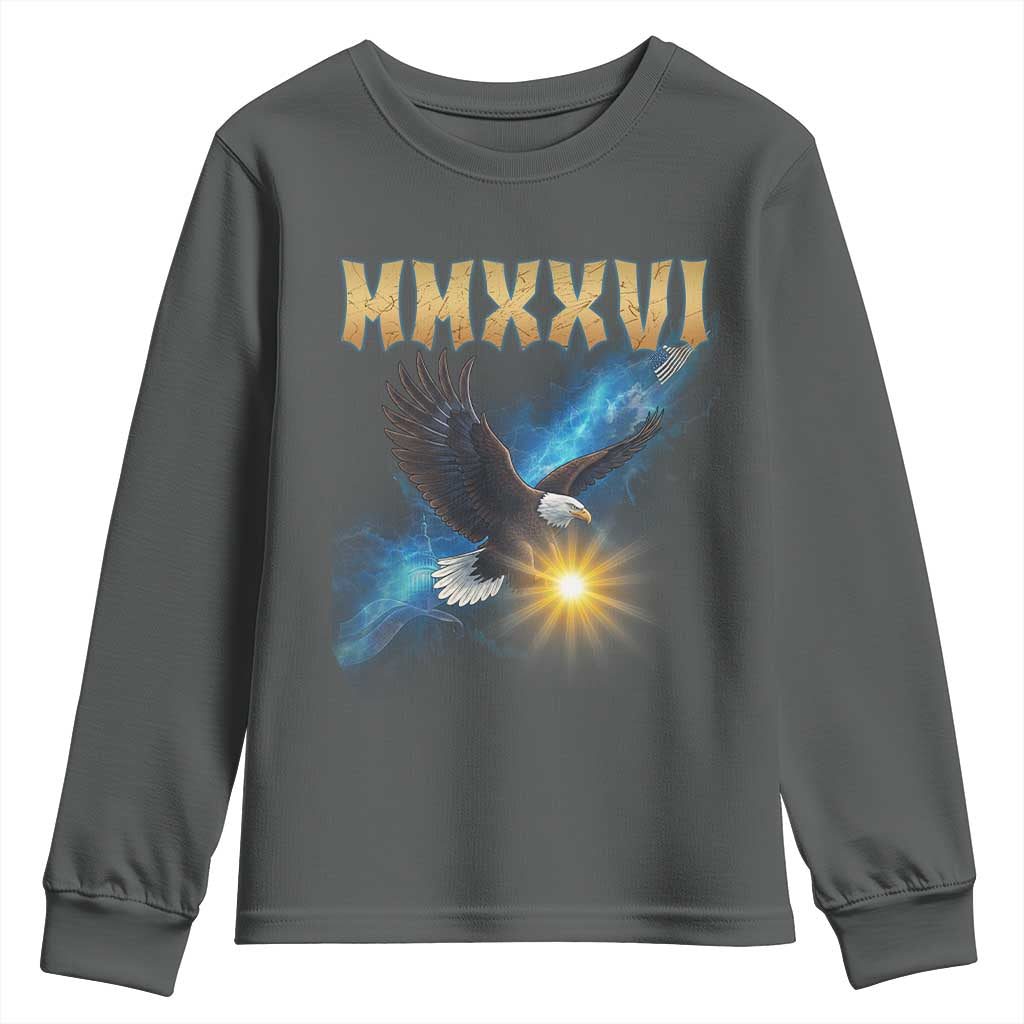 MMXXVI 2026 Eagle Youth Sweatshirt Epic Patriotic Capitol Flag USA 250th Anniversary TS02 Dark Heather Print Your Wear