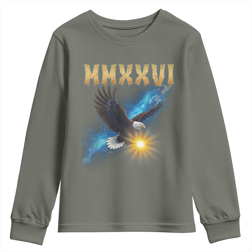 MMXXVI 2026 Eagle Youth Sweatshirt Epic Patriotic Capitol Flag USA 250th Anniversary TS02 Military Green Print Your Wear