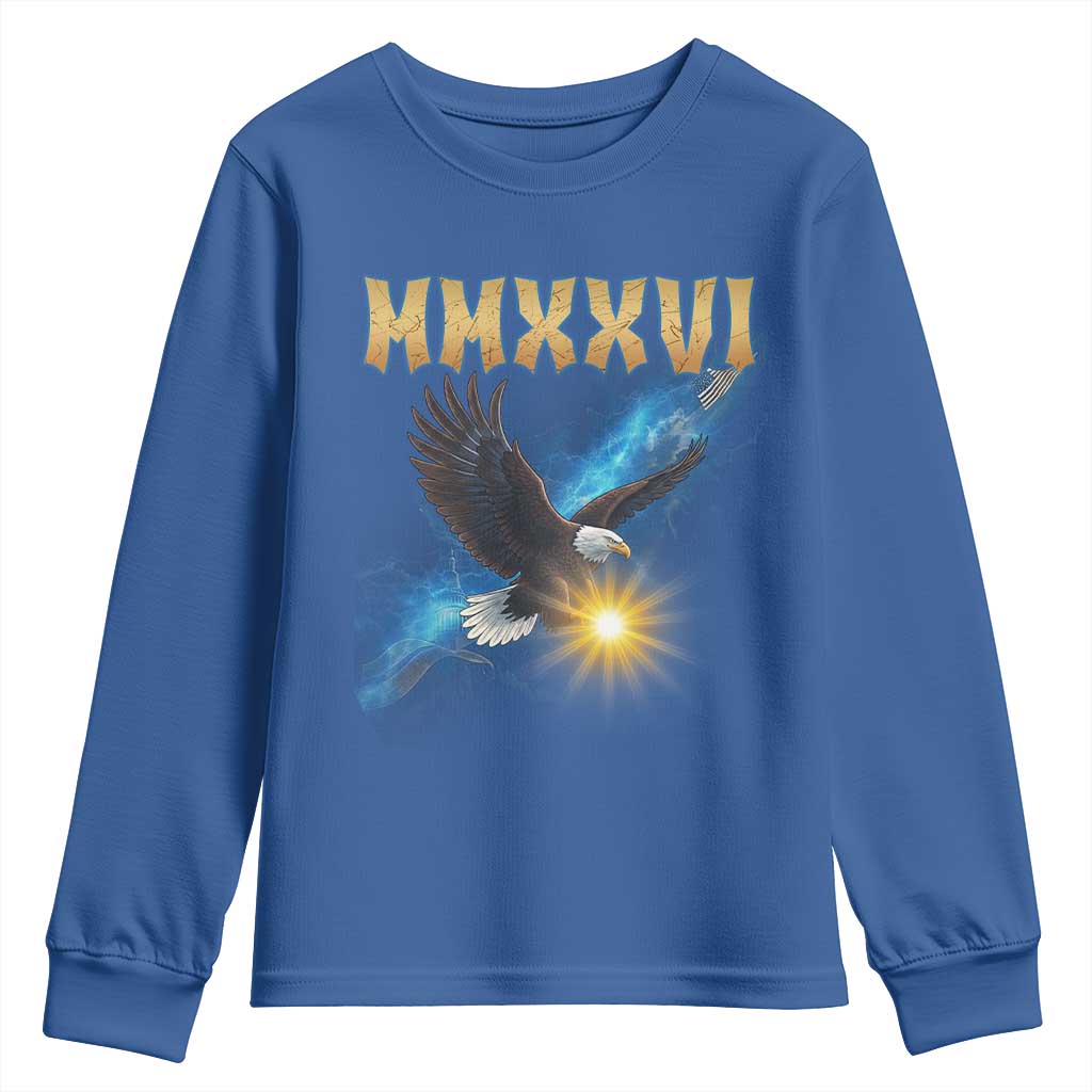 MMXXVI 2026 Eagle Youth Sweatshirt Epic Patriotic Capitol Flag USA 250th Anniversary TS02 Royal Blue Print Your Wear