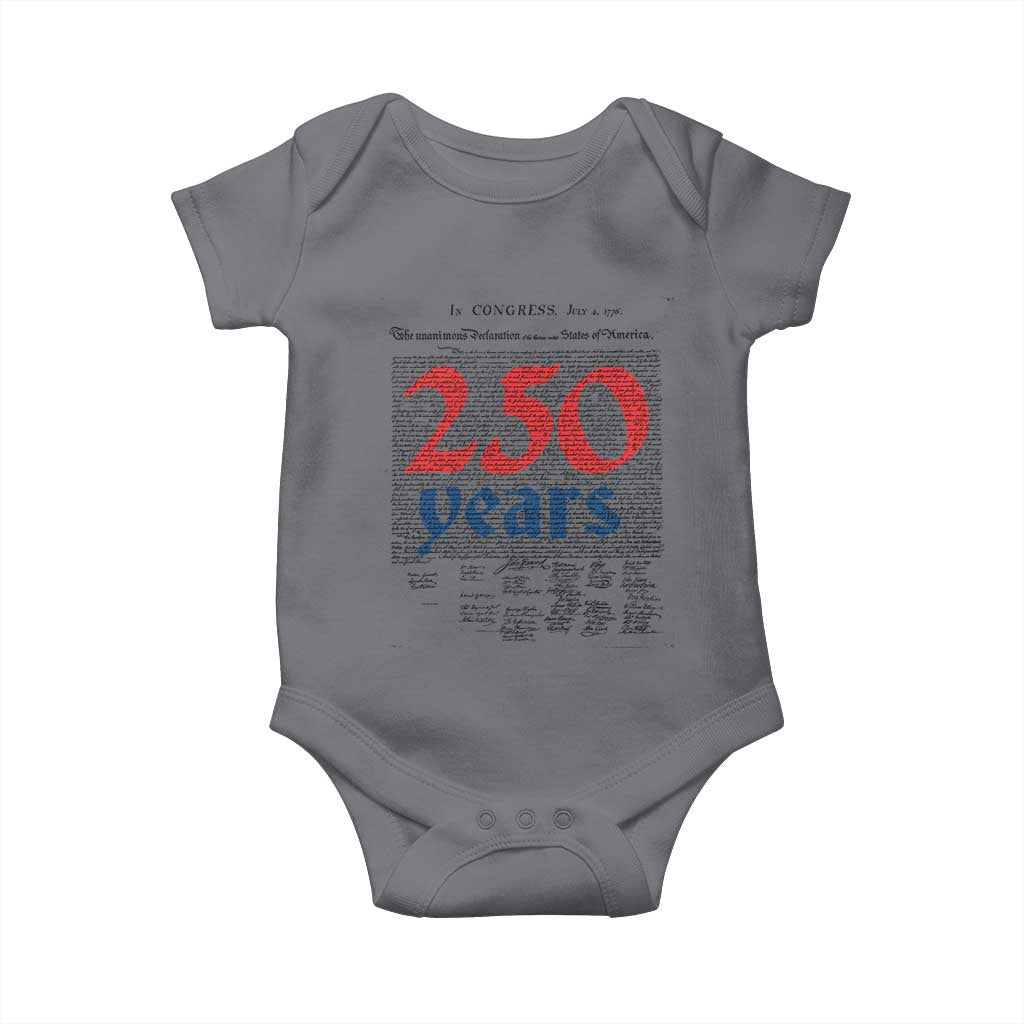 250 Years Declaration of Independence Baby Onesie Historic Patriotic 1776 to 2026 Semiquincentennial TS02 Charcoal Print Your Wear
