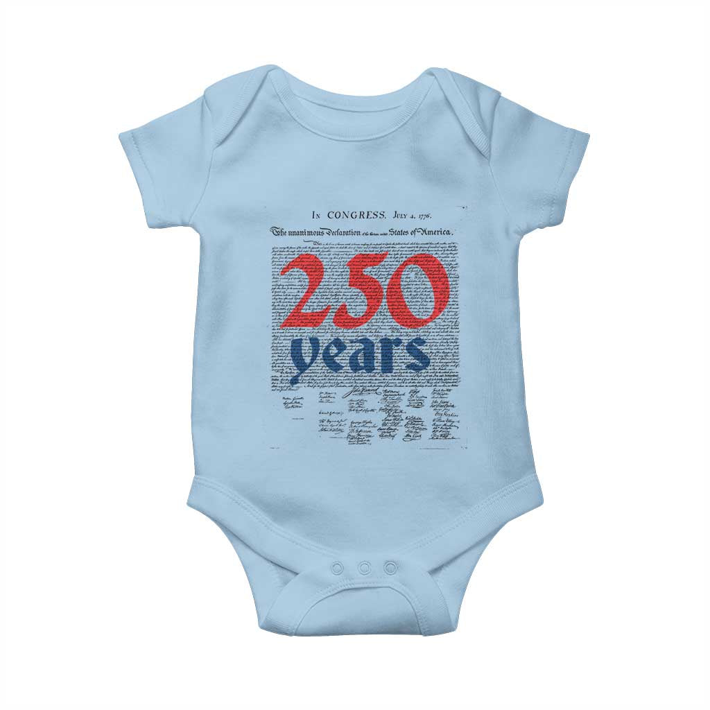 250 Years Declaration of Independence Baby Onesie Historic Patriotic 1776 to 2026 Semiquincentennial TS02 Light Blue Print Your Wear