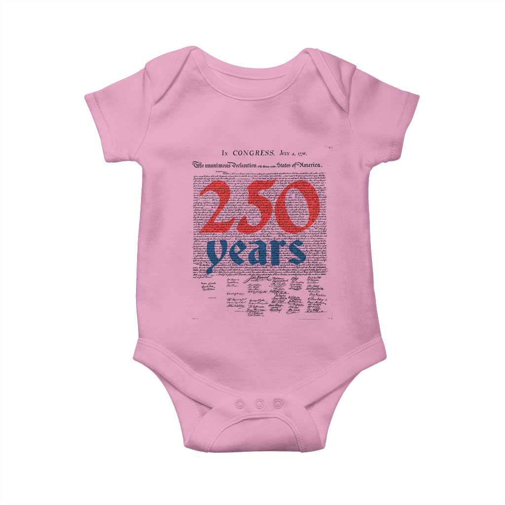 250 Years Declaration of Independence Baby Onesie Historic Patriotic 1776 to 2026 Semiquincentennial TS02 Light Pink Print Your Wear