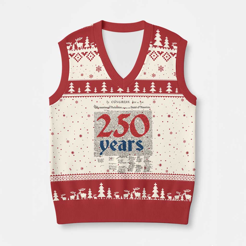 250 Years Declaration of Independence V-Neck Knit Sweater Vest Historic Patriotic 1776 to 2026 Semiquincentennial TS02 Beige Red Print Your Wear