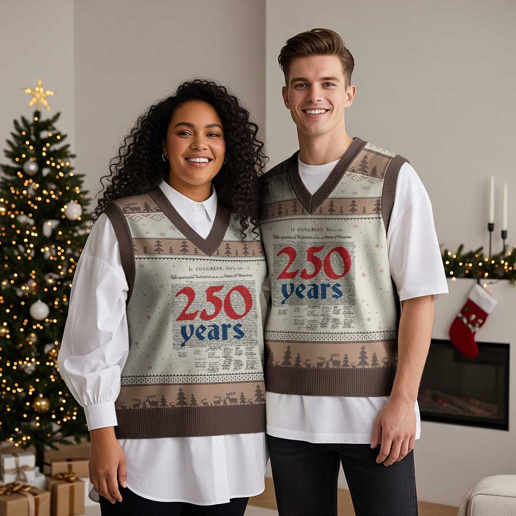 250 Years Declaration of Independence V-Neck Knit Sweater Vest Historic Patriotic 1776 to 2026 Semiquincentennial TS02 Mocha Mousse Print Your Wear