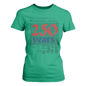 250 Years Declaration of Independence T Shirt For Women Historic Patriotic 1776 to 2026 Semiquincentennial TS02 Irish Green Print Your Wear
