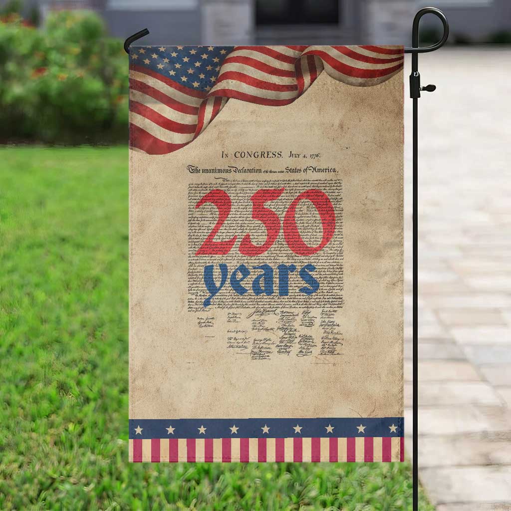 250 Years Declaration of Independence Garden Flag Historic Patriotic 1776 to 2026 Semiquincentennial TS02 Vintage Rustic Tan Navy Print Your Wear