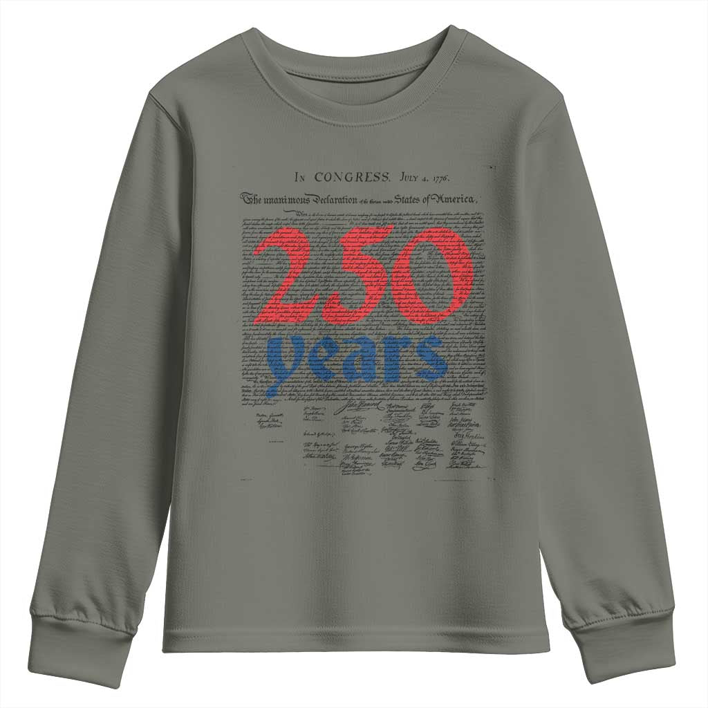 250 Years Declaration of Independence Youth Sweatshirt Historic Patriotic 1776 to 2026 Semiquincentennial TS02 Military Green Print Your Wear