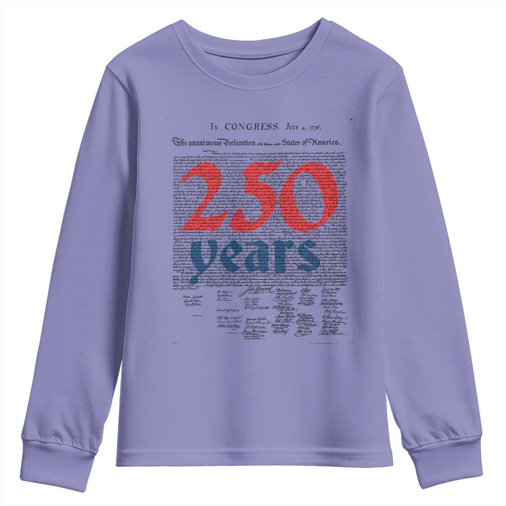 250 Years Declaration of Independence Youth Sweatshirt Historic Patriotic 1776 to 2026 Semiquincentennial TS02 Violet Print Your Wear