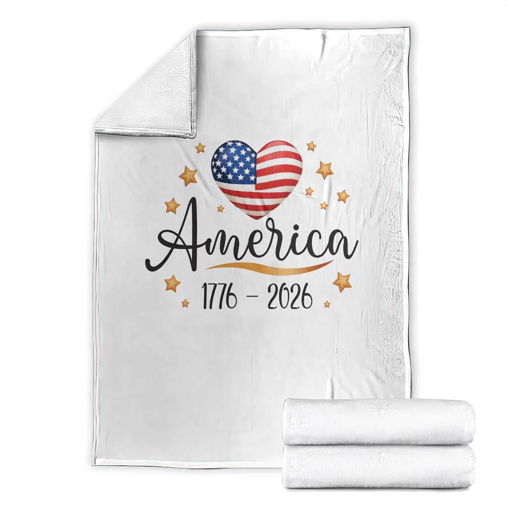 America Heart 250 Years Throw Blanket US Semiquincentennial Cute Patriotic 1776 to 2026 TS02 White Print Your Wear
