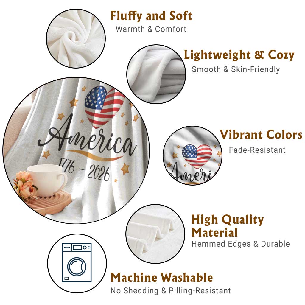 America Heart 250 Years Throw Blanket US Semiquincentennial Cute Patriotic 1776 to 2026 TS02 Print Your Wear