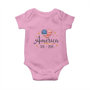 America Heart 250 Years Baby Onesie US Semiquincentennial Cute Patriotic 1776 to 2026 TS02 Light Pink Print Your Wear