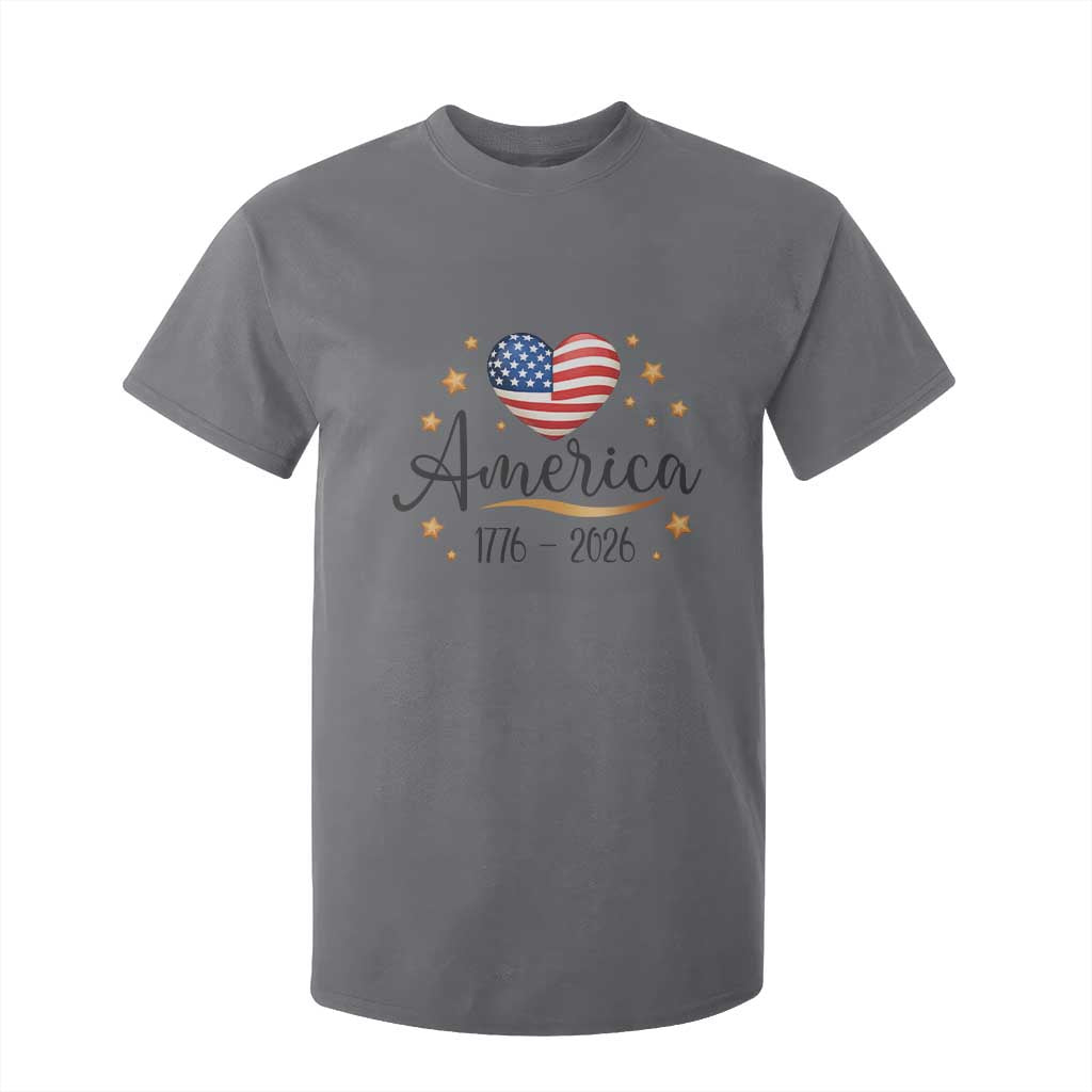 America Heart 250 Years T Shirt For Kid US Semiquincentennial Cute Patriotic 1776 to 2026 TS02 Charcoal Print Your Wear