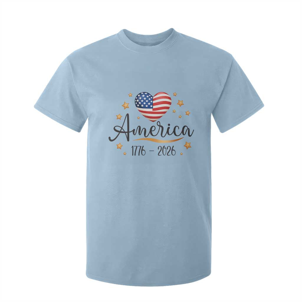 America Heart 250 Years T Shirt For Kid US Semiquincentennial Cute Patriotic 1776 to 2026 TS02 Light Blue Print Your Wear